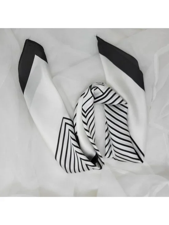 ✨Silky Black and White Art Scarf Geometric Square Design Luxury Accessory hijab✨ - Picture 2 of 7